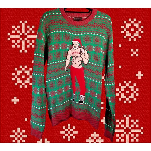 SEXY Santa Christmas Sweater Red & Green Applique Size XL Long Sleeve CUTE - Picture 1 of 5